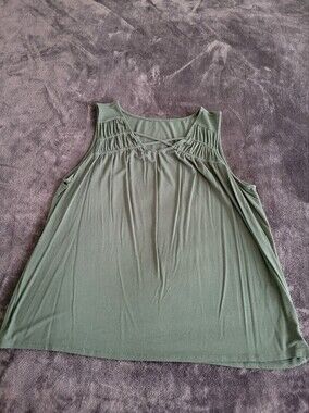 Dressbarn Sleeveless Olive Green Women's Tank Top with Ruched Yoke 2X